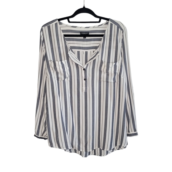 Lane Bryant White & Gray Striped Long Sleeve Popover Rayon Blouse Size 22/24 - Picture 1 of 7